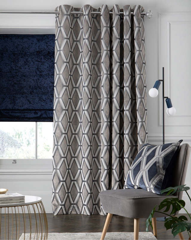 Geo Cut Velvet Collection Luxe Eyelet Curtains